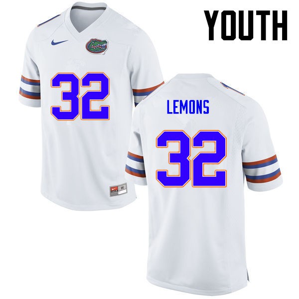 Florida Gators Youth #32 Adarius Lemons College Football White